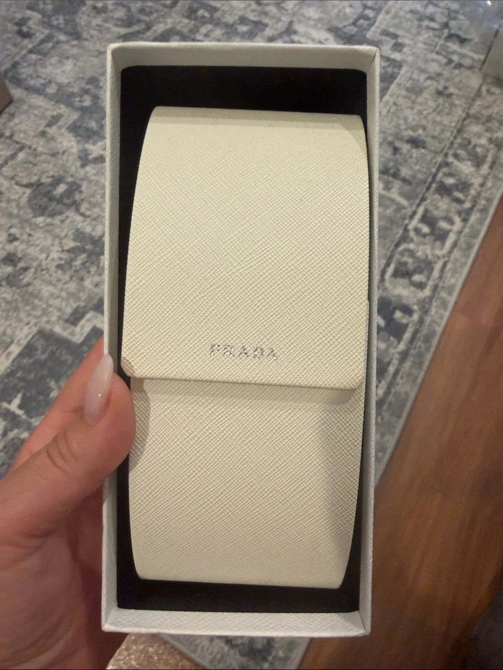New Prada Cream Saffiano Leather sunglass case